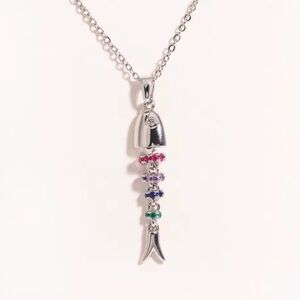 Fishbone Silver Crystal Necklace Rainbow Crystal Pendant | Coastal Ocean Jewelry